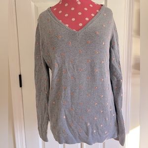3/15 3 for $15 Old Navy v neck sweater in grey with rose gold polka dots EUC